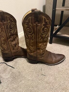 Justin Cowboy Boots Brown Leather Flame Mens 9 D